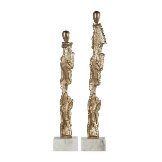 Gold Aluminum Metal Figurine Sculpture with Marble Base, 2ct.
